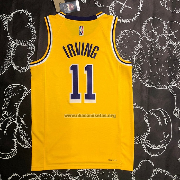Camiseta Los Angeles Lakers Kyrie Irving NO 11 75th Anniversary 2021-22 Amarillo